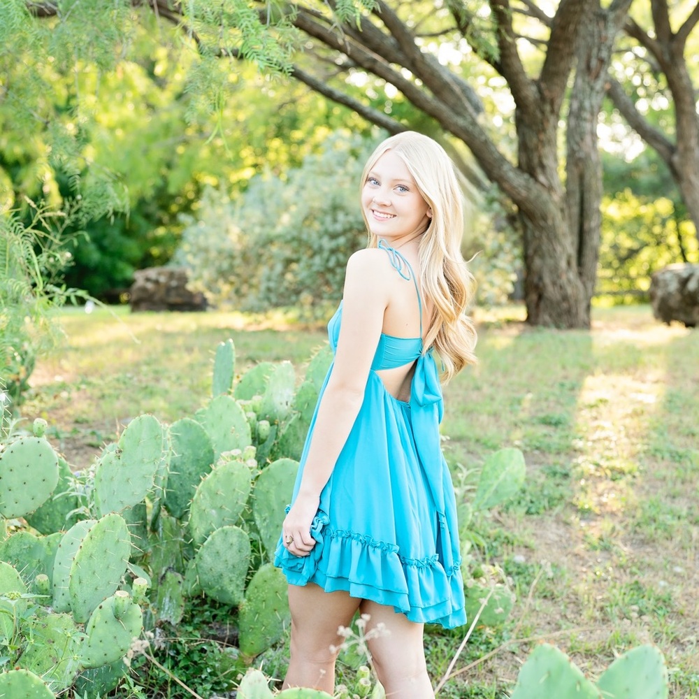 Blue spaghetti strap Dress with Ruffle Hem small